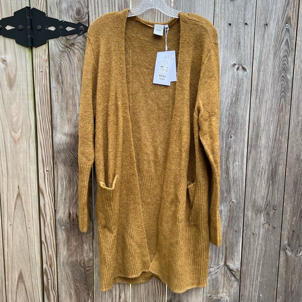 ICHI Kamara Golden Brown Knit Duster Cardigan Sweater Women’s XL NWT NEW